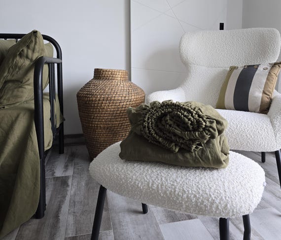 Linen fitted sheet, Stonewashed linen bedding, OLIVE linen fitted sheet, Queen King sheets