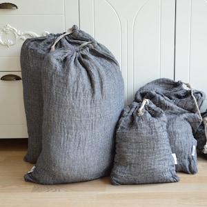 Eco storage bag - Thick linen - 100% linen bags - Double-layer linen bag - Laundry linen bag - Large storage bag - linen laundry drawstring