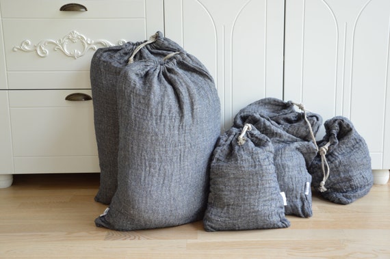 Eco storage bag - Thick linen - 100% linen bags - Double-layer linen bag - Laundry linen bag - Large storage bag - linen laundry drawstring