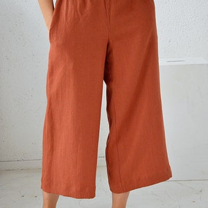 Linen pants, linen culottes woman's, terracotta casual pants, linen culottes, wide leg pants image 10
