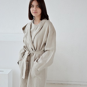 Morning linen robe Woman's linen bathrobe Sizes XS-2XL High-quality softened linen Short robe with hood image 7