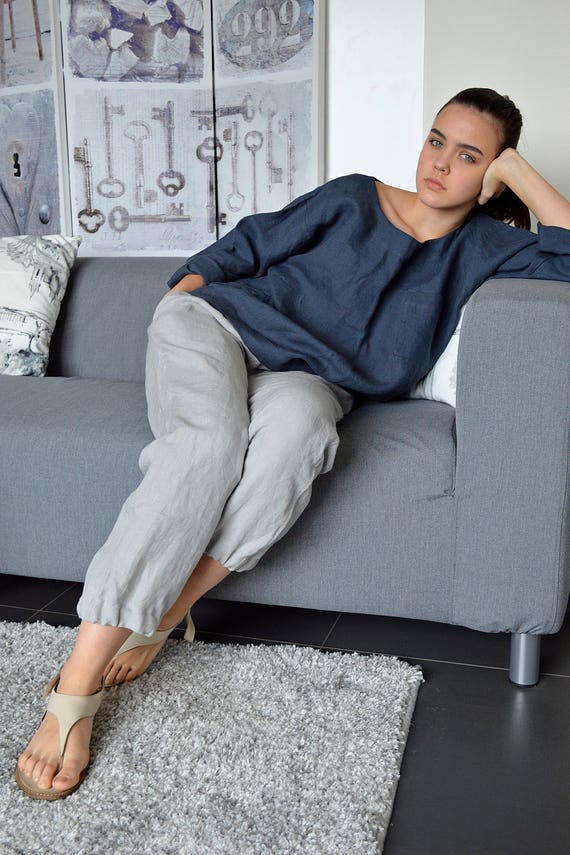 Linen Pants With Pockets Stonewashed Light Gray Linen Pants Soft