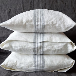 Heavy weight 320 GSM throw linen pillowcase - White pillowcases envelope closure. - Cushion cover - Soft linen pillow cover