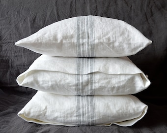 Taie d'oreiller en lin épais 320 g/m² - Fermeture enveloppe taie d'oreiller blanche. - Housse de coussin - Housse de coussin en lin doux