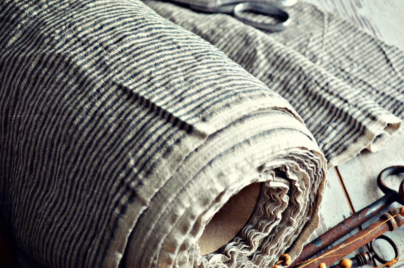 100% linen fabric, 205 GSM soft linen fabric, Striped linen stonewashed linen fabric image 2