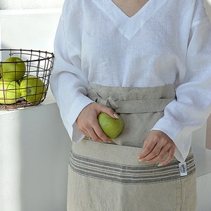 Thick linen apron Practical natural apron Striped apron Durable apron Heavy weight linen apron Stonewashed linen cafe apron image 5