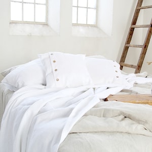 Linen throw set, Pure white throw blanket and two pillow cover