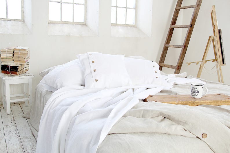 White Linen Throw Set Throw Blanket With Fringe / Without Etsy