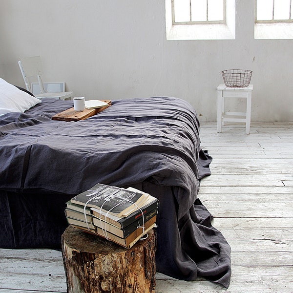 LINEN bedding set of 3 pcs, linen duvet cover and 2 pillowcases, Grayish eggplant linen bedding set, linen duvet cover