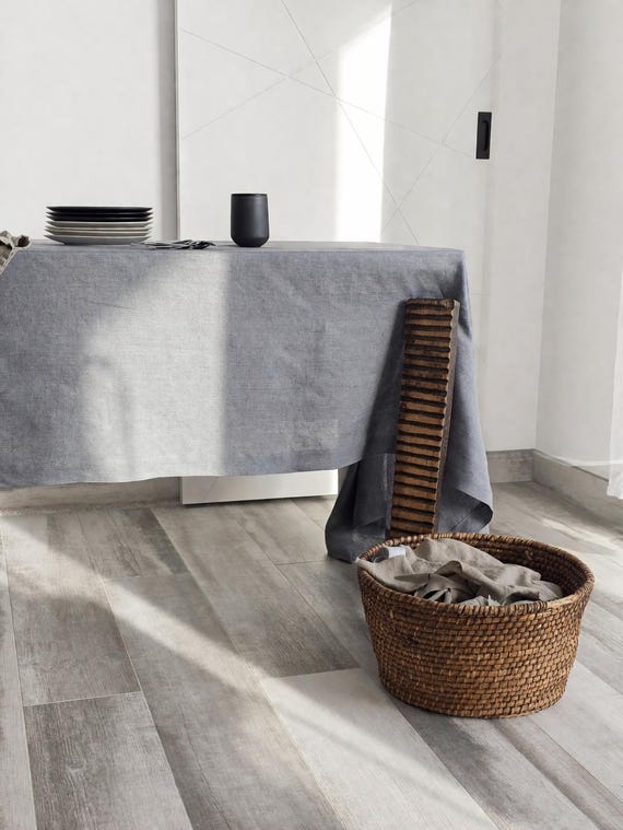 Smoky Gray Linen Tablecloth, Soft linen Custom size