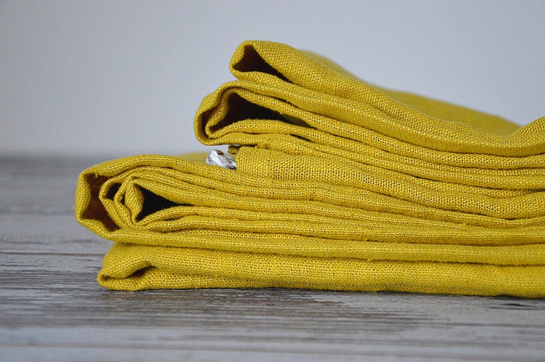 Handmade Heavy Linen Towel: Softened Mustard Guest Towel image 5