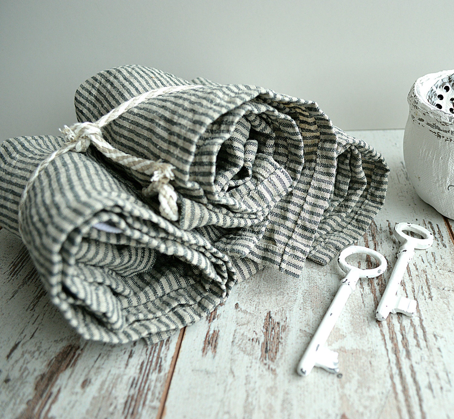 Striped Linen towel / Natural washed linen towels / Simple rustic