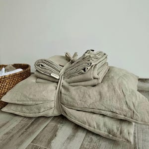 LINEN bedding set of 3 pcs, Natural undyed linen duvet cover and 2 pillowcases, linen duvet cover