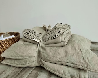 Natural Linen Bedding Set, Undyed Duvet Cover and Pillowcases