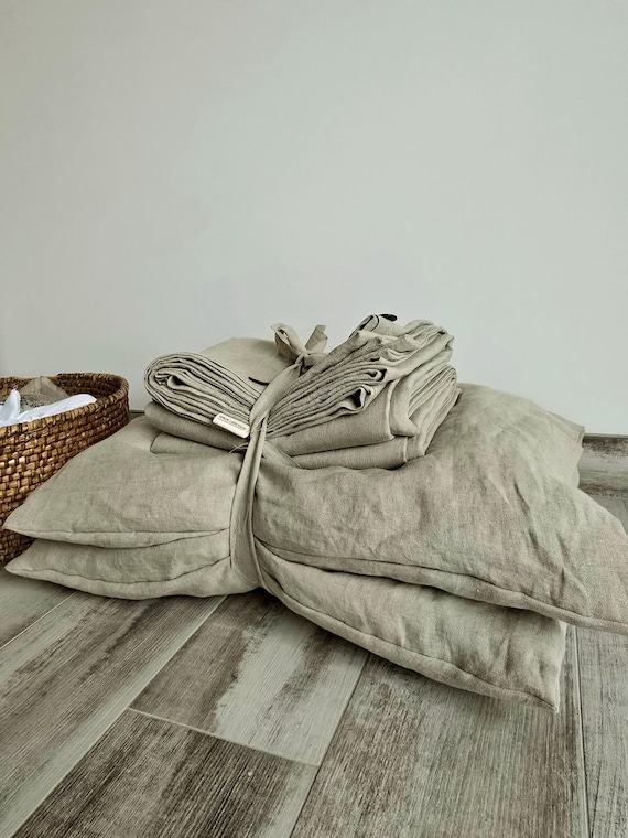 LINEN bedding set of 3 pcs, Natural undyed linen duvet cover and 2 pillowcases, linen duvet cover