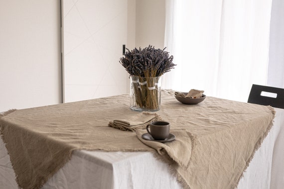 Fringed Linen Tablecloth, Heavy Weight Linen, Raw Edge Table Linens