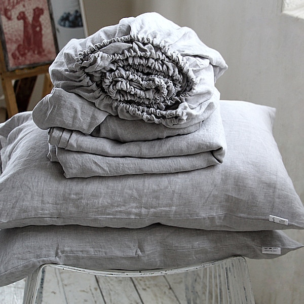 Linen Sheet Set, ASH Pearl Melange Bedding, 4-Piece