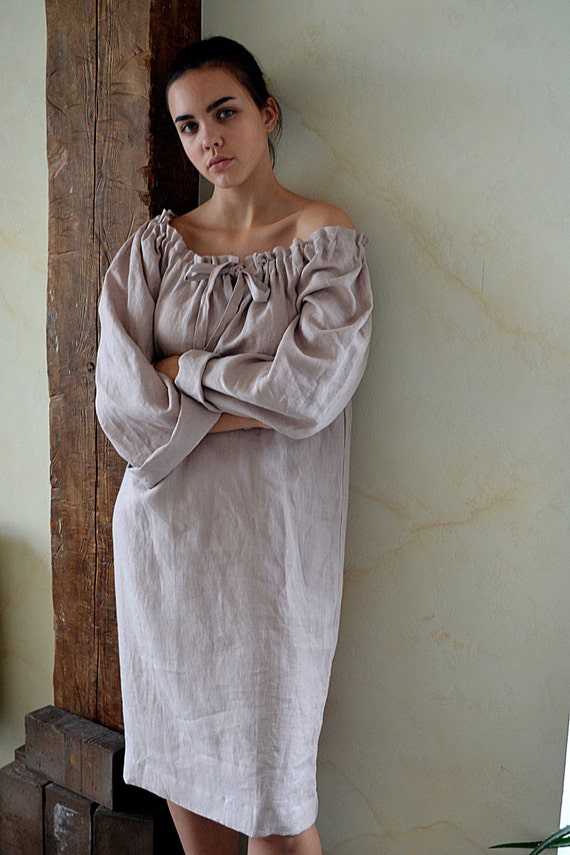 Linen romantic nightdress, Wood rose soft linen loungewear, Soft linen clothing