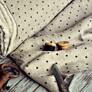Polka dot linen \ Linen fabric A-014 natural / Softened linen fabric / European linen fabric / Stonewashed linen fabric / Linen