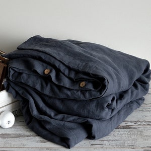 Linen duvet cover, Midnight blue duvet cover, soft linen bedding, Lithuanian linen