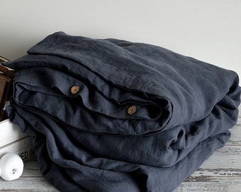 Linen duvet cover, Midnight blue duvet cover, soft linen bedding, Lithuanian linen