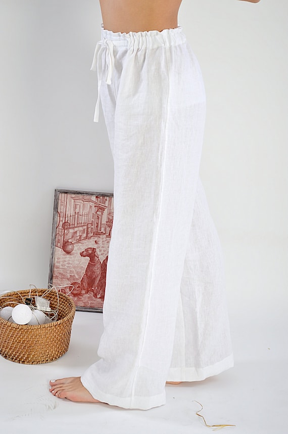 Linen Pajama Pants / Linen Loose Pants / Woman's Linen Pants / Wood Rose  Linen Pants / Soft Linen Trousers /woman Linen Pajama Pants 