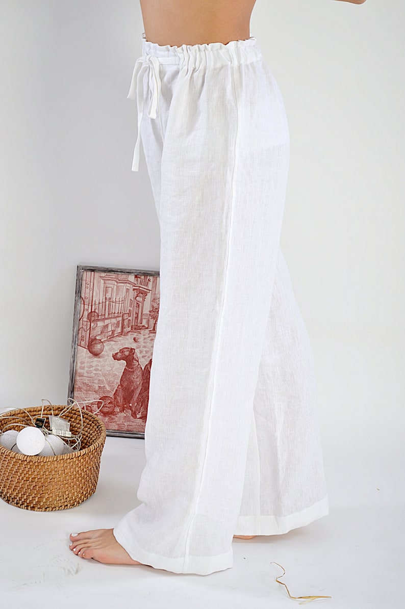 Linen loose pants / Woman's linen pants / Linen trousers / Sizes XS-2XL / Soft linen trousers / Linen pajama Pants / White linen pants image 2
