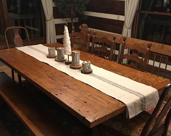 Thick linen table runner, Rustic table runner, Table runner with mitered corners, Striped table runner