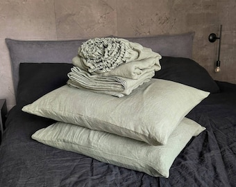 100% HEMP sheet set, light olive hemp set of 4 pcs, 2 hemp pillowcases and 2 sheets, hemp bedding set