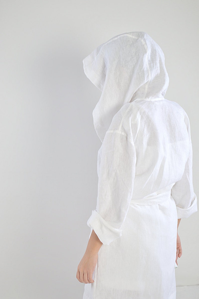 Linen bathrobe / Long robe with hood / Long linen gown / White linen bathrobe / Linen loungewear / Baltic quality linen image 6