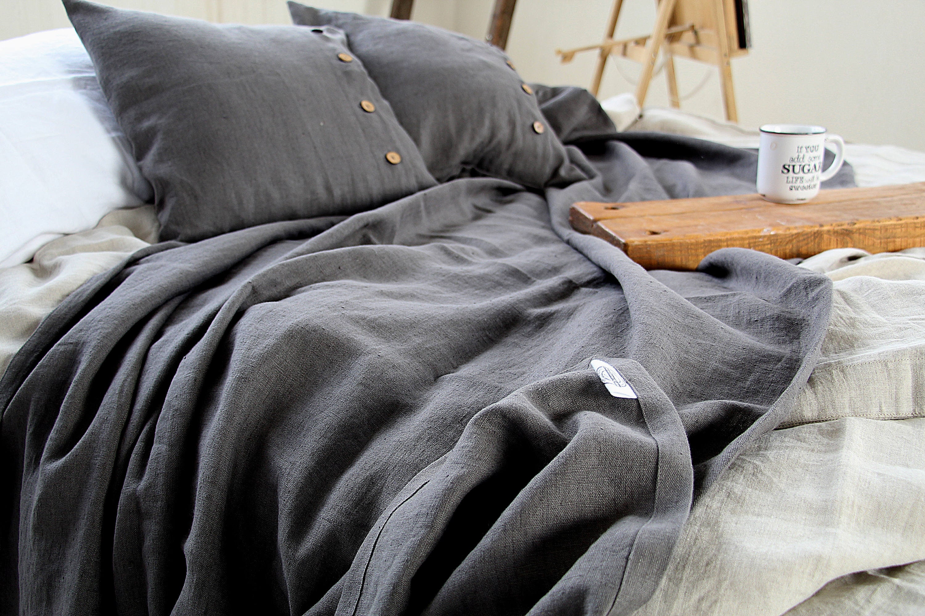 Linen Throw Blanket Grey Throw With Fringe Without Fringe Softened Thick Linen Coverlet Dark Gray Linen Bedspread Summer Blanket