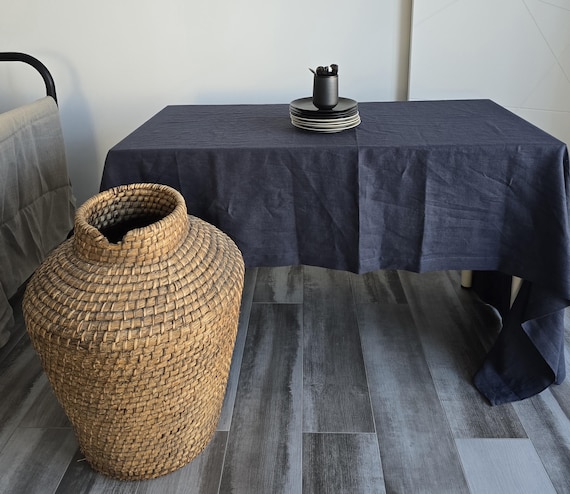 Ready to ship Midnight Blue Linen Tablecloth, 55" x 94"