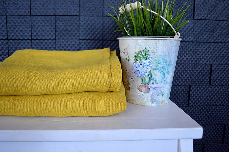Handmade Heavy Linen Towel: Softened Mustard Guest Towel image 4