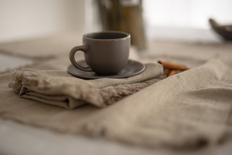 Linen fringed napkins, Thick linen napkin set, large linen napkins, White linen napkins, Rustic table linens, Christmas napkins, Napkins image 8