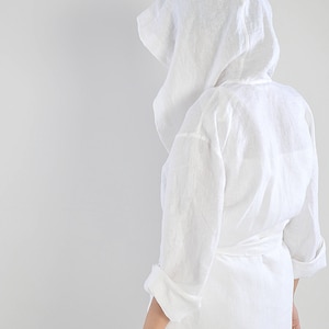 Morning linen robe Woman's linen bathrobe Sizes XS-2XL High-quality softened linen Short robe with hood image 5