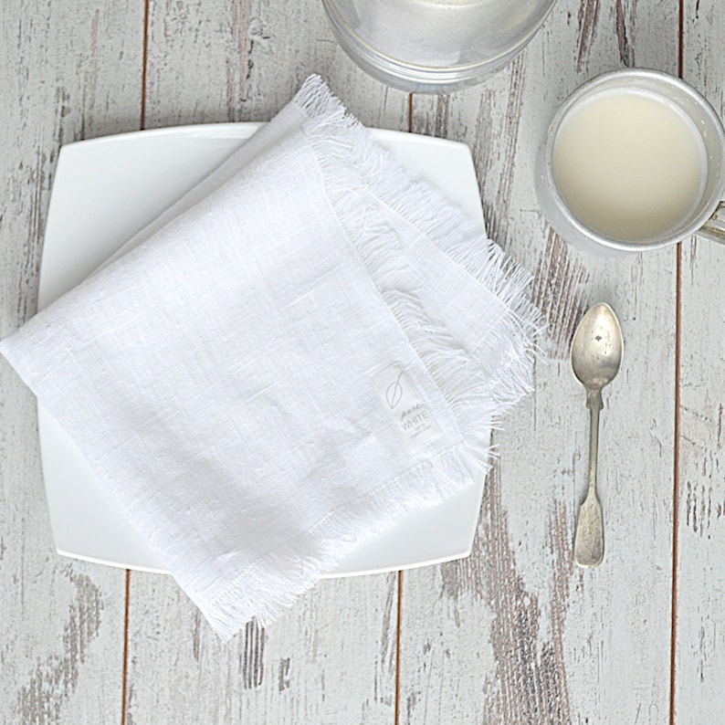 Linen fringed napkins, Thick linen napkin set, large linen napkins, White linen napkins, Rustic table linens, Christmas napkins, Napkins image 1