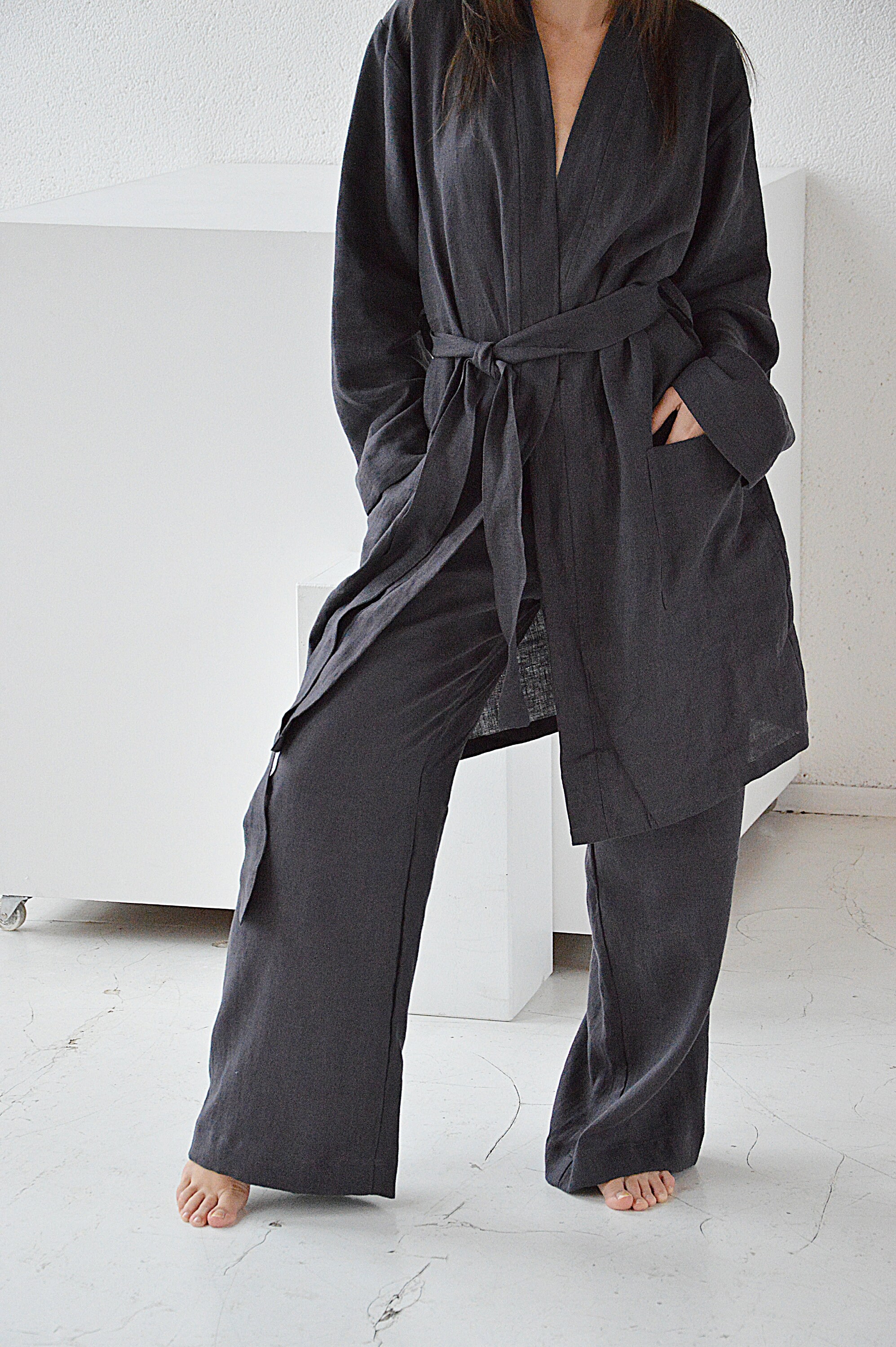 marupeLINENhouse Linen Morning Robe, Woman's Linen Bathrobe, Linen Loungewear, Linen Short Robe