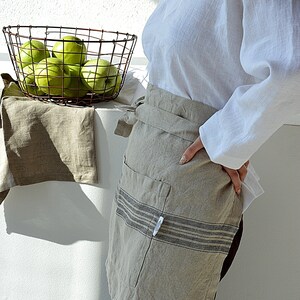 Thick linen apron Practical natural apron Striped apron Durable apron Heavy weight linen apron Stonewashed linen cafe apron image 8