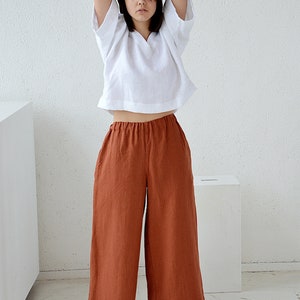 Linen pants, linen culottes woman's, terracotta casual pants, linen culottes, wide leg pants image 4
