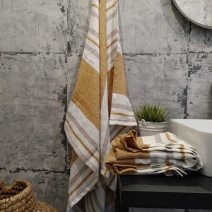 Linen bath sheet, Stonewashed linen bath towels, Thick striped linen towel image 8