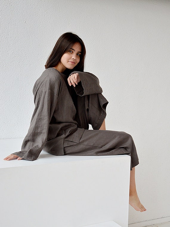 Linen loose top / Weathered wood oversize linen top / Oversize long sleeve blouse / Soft linen casual top/ Washed linen blouse