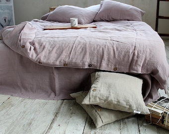 Funda nórdica de lino, Funda nórdica rosa de madera, ropa de cama de lino suave, ropa de cama lituana