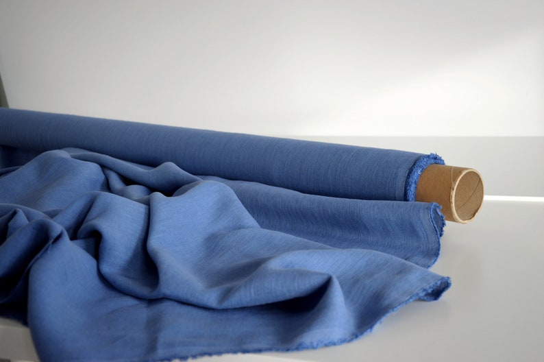100% linen fabric, 200 GSM linen, Soft FRENCH BLUE linen fabric, Lithuanian linen image 3