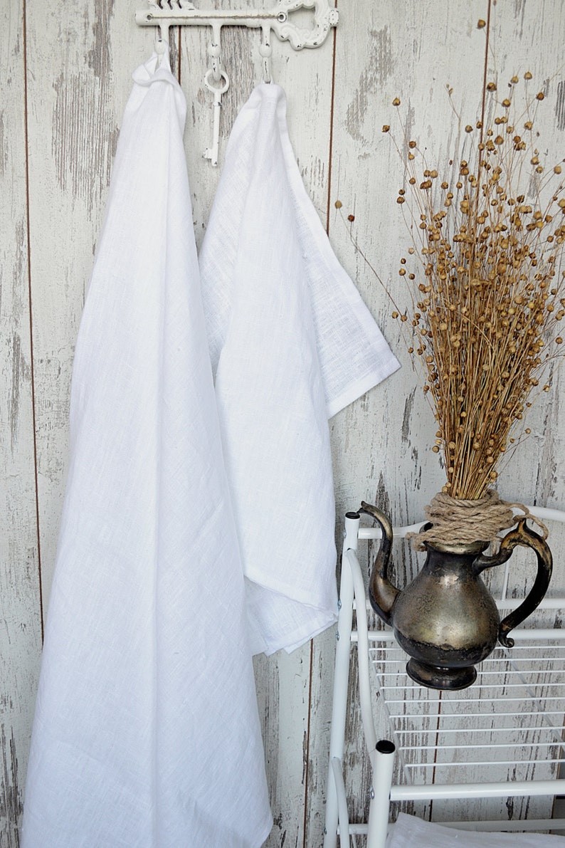 Linen Bath Towel Set / White Thick Linen Towels / Linen Bath Etsy