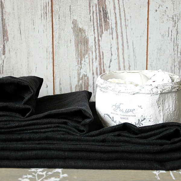 Thick linen towel / Deep black linen towels /  Simple hand / face / tea towels / Softened 100% linen  towels / Guest linen towels