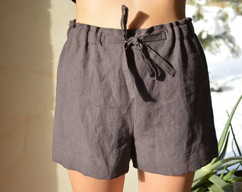 Sleeping linen shorts - Brownish eggplant shorts - Woman's Soft linen shorts - Linen loungewear - Soft linen loungewear