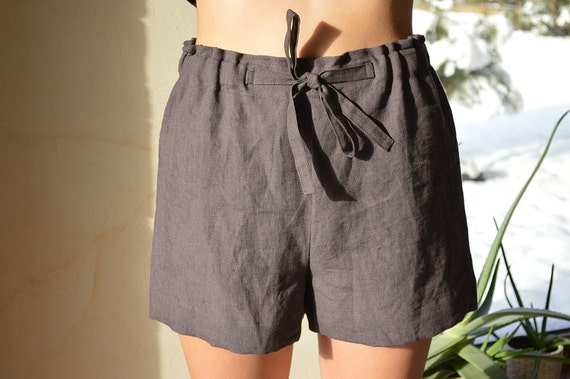 Sleeping linen shorts - Brownish eggplant shorts - Woman's Soft linen shorts - Linen loungewear - Soft linen loungewear