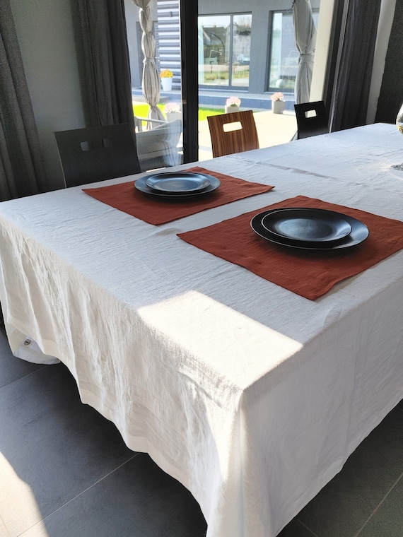 Linen placemats, terracotta table linen placemat set, placemats with mitered corners