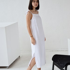 Linen night dress /Handmade sleepwear / Soft linen sleep dress / Dress with regulating straps / Long white dress Soft loungewear image 3