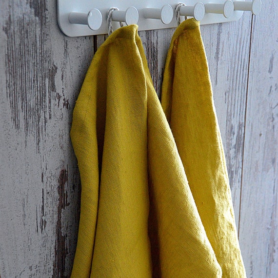 Hand thick Linen towel / Softened linen towel / Mustard hand towel / Guest linen towel / Heavy weight linen towel